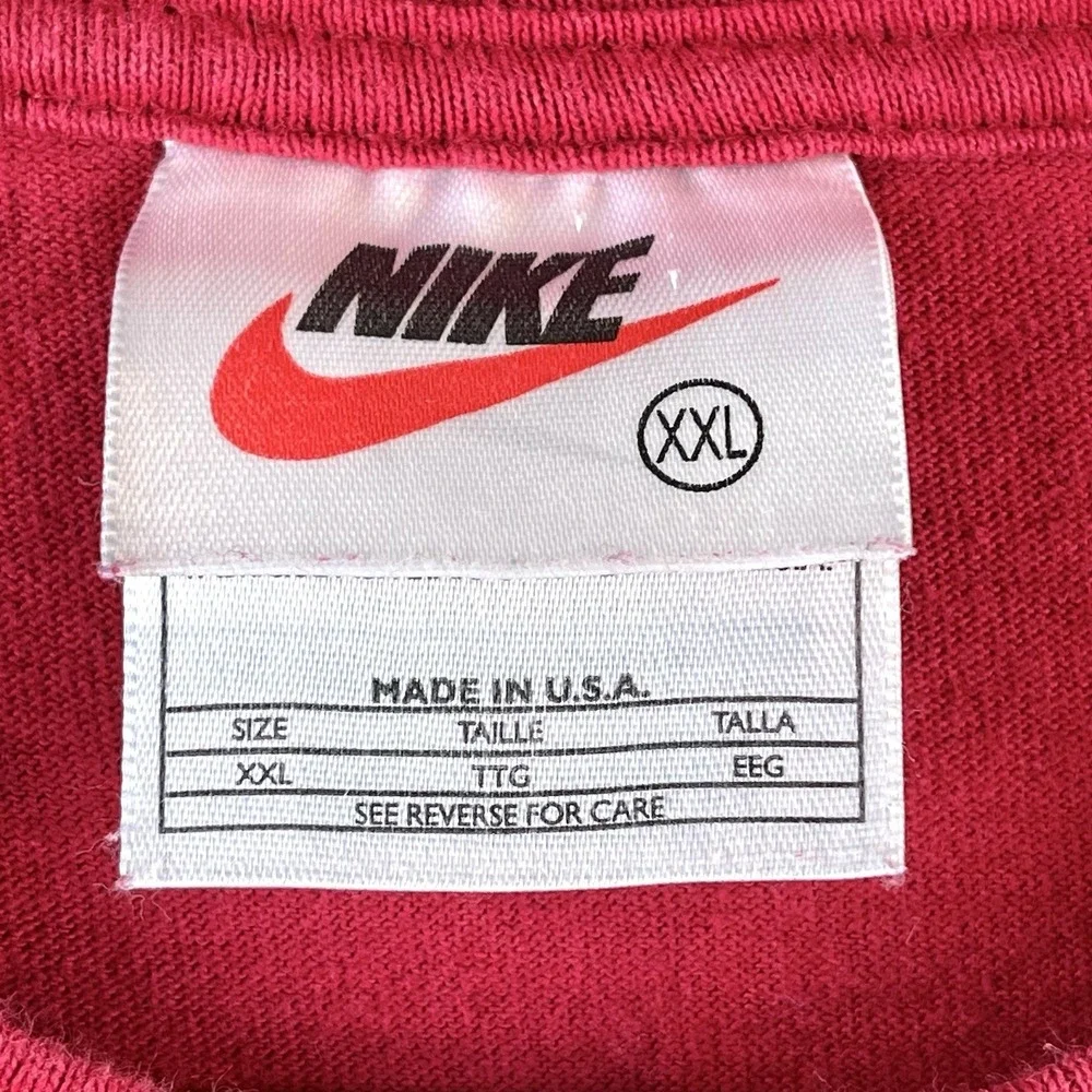 VTG 90s‎ Nike T-Shirt XXL Red USA Made Big N Spellout Swoosh 100% Cotton Rare